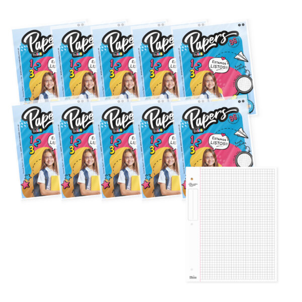 Pack x10 Repuesto 96 Hojas N°3 Cuadriculado Estándar
