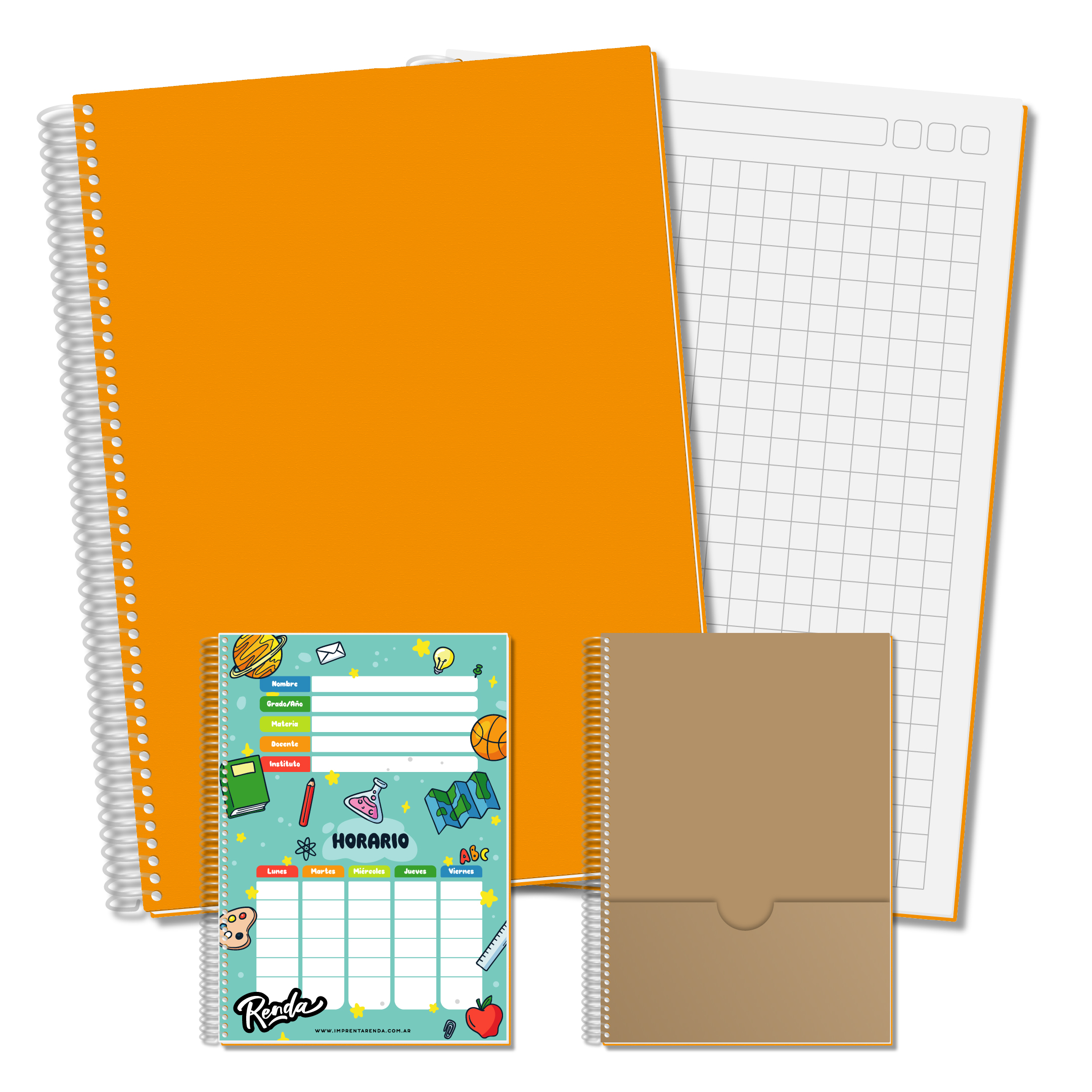 Cuaderno A4 - Naranja - Cuadriculado Grande