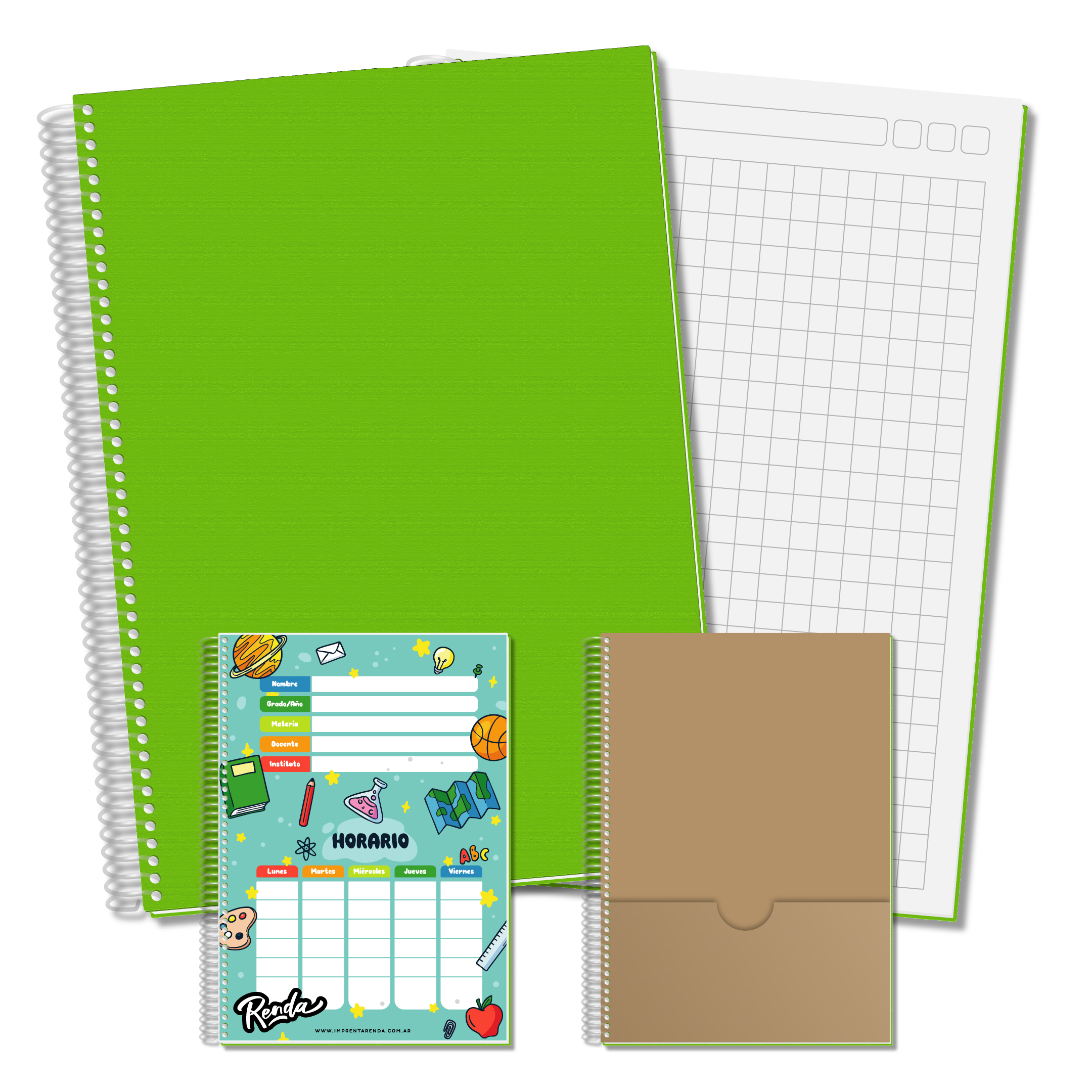 Cuaderno A4 - Verde Lima - Cuadriculado Grande