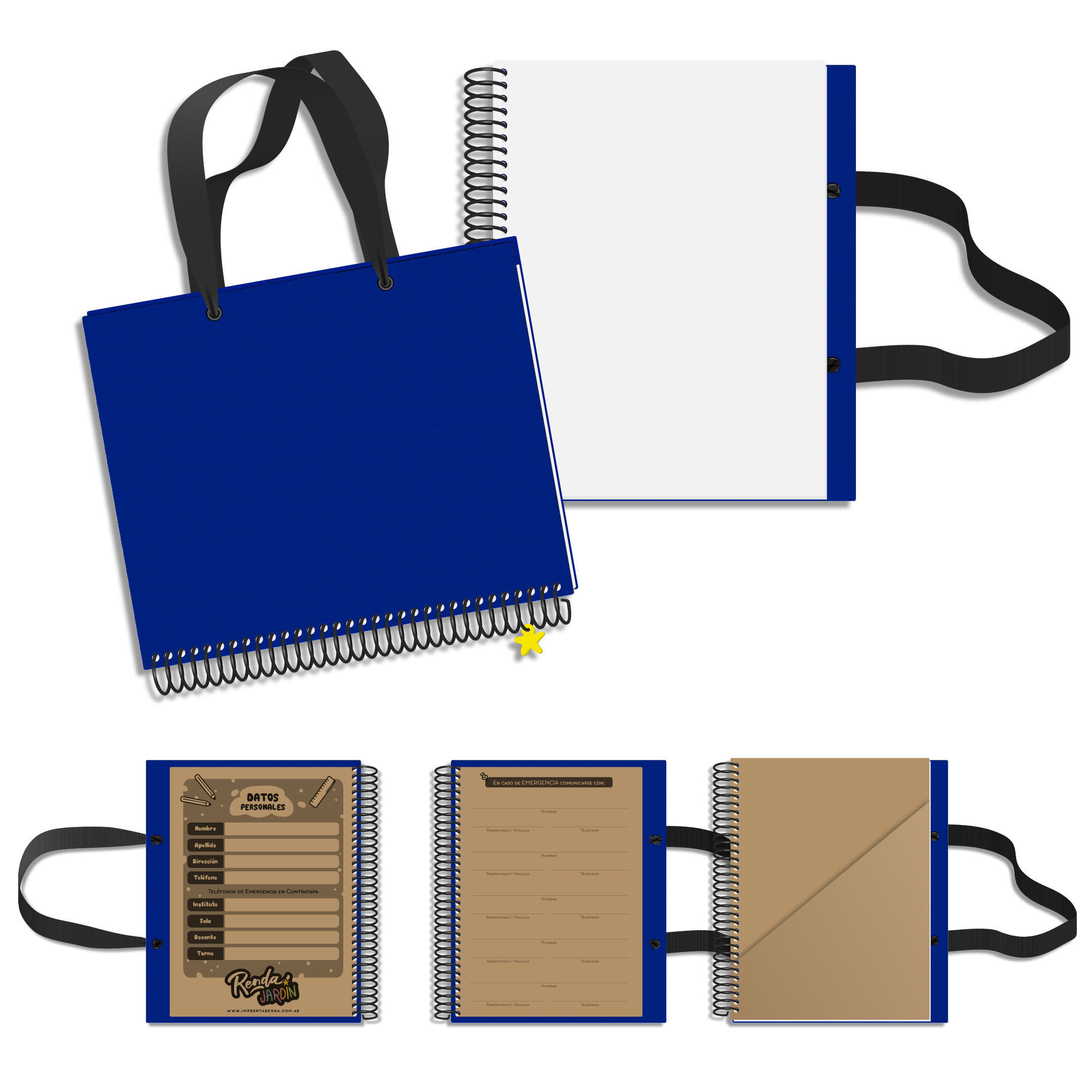 RENDA JARDÍN – Cuaderno Exclusivo Nro1 Con Manijas - Azul - Liso